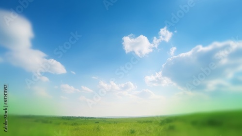 World Environment Day concept: Blue sky and beautiful cloud with meadow, Generative AI
