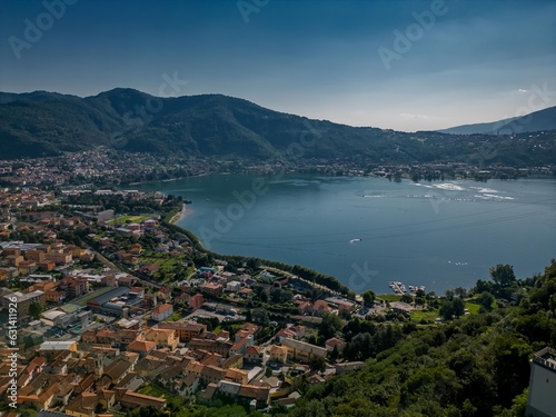 Beautiful view from a drone of Lake Como in Italy