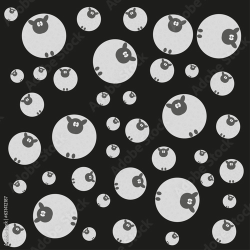 CUTE FUNNY SHEEP PATTERN ON BLACK BACKGROUND ILLUSTRATION