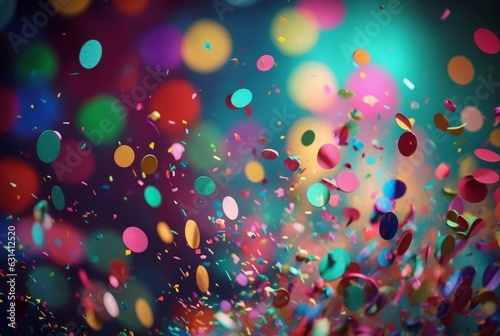 Colorful confetti in front of colorful background with Bokeh. Generative AI © LivroomStudio