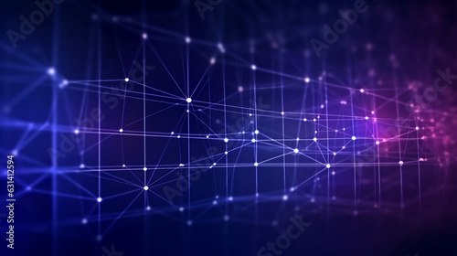 Digital blockchain concept and data transfer system abstract wireframe background whith connection dots and lines