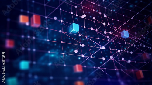 Digital blockchain concept data storage in separate cells abstract background with dots and connection lines