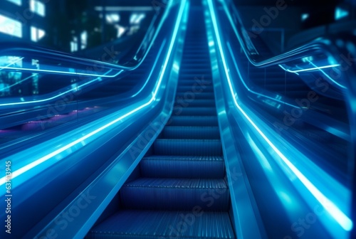 Blurred moving modern escalator. technology
