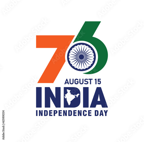 August 15, 2023: India Independence Day. 76 Years Anniversary. Vector Logo.