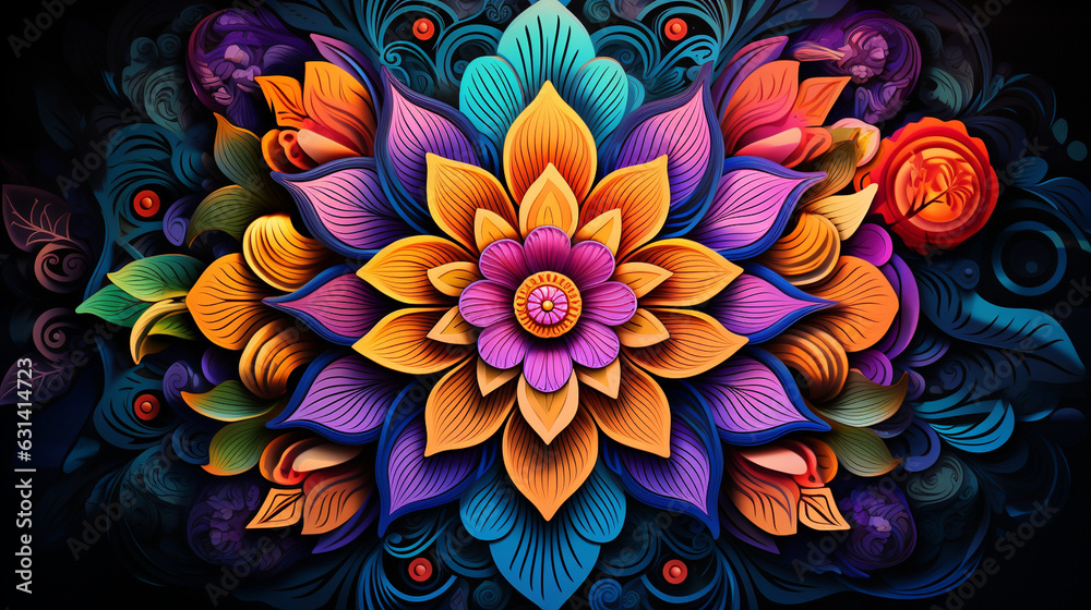 Intricate Mandala Design Bursting with Vibrant Colors Intricate Mandala Design Bursting with Vibrant Colors