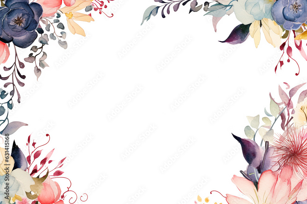 Fototapeta premium watercolor of flowers frame, copy space. generated ai