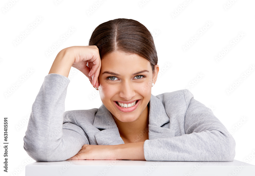 Business, woman and arms on table in portrait with confident mindset or motivation on transparent, isolated or png background. Corporate, employee or entrepreneur to relax in startup, work or career Business, woman and arms on table in portrait with confident mindset or motivation on transparent, isolated or png background. Corporate, employee or entrepreneur to relax in startup, work or career