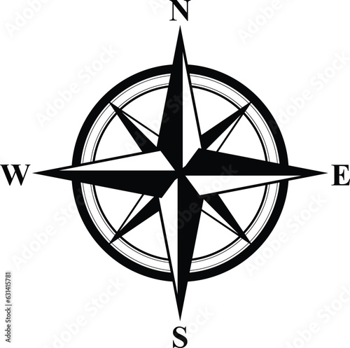 Compass Icon Png. Basic Compass Rose. Black compass rose isolated on white Background.  Modern compass logo design. 