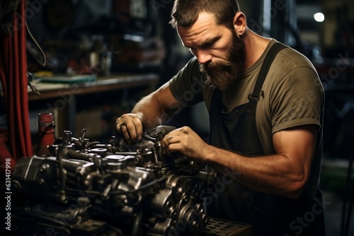 Mechanic Repairing a Car Engine. AI