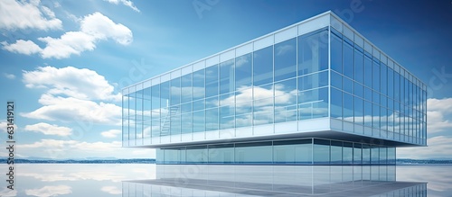 The exterior of a tall generic corporate office building with square glass windows reflects the