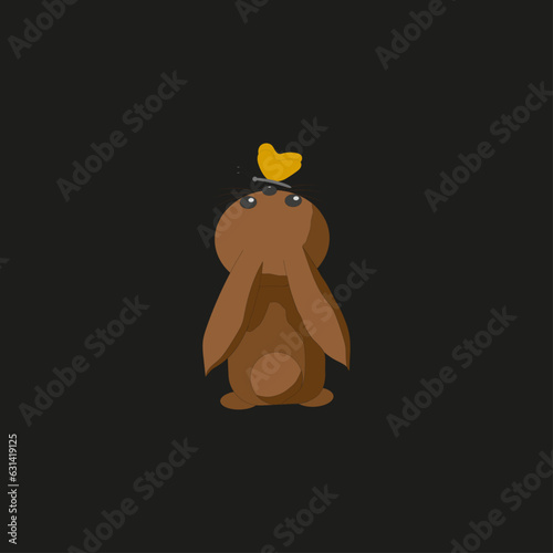 BUTTERFLY LANDS ON BUNNY'S NOSE BLACK BACKGROUND ILLUSTRATION