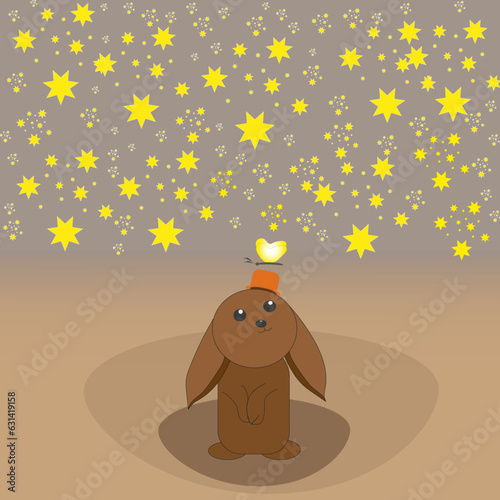 BUNNY AND BUTTERFLY UNDER THE STARS ILLUSTRATION