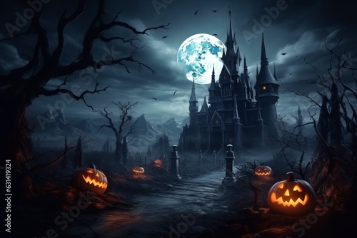 Halloween gothic dark castel background. AI generated