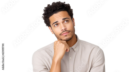 Thoughtful biracial man, ethnic groups, white background, transparent background  Generative AI