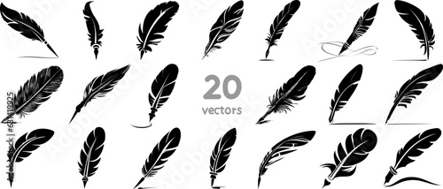 set of monochrome silhouettes of fountain pen vector images photo