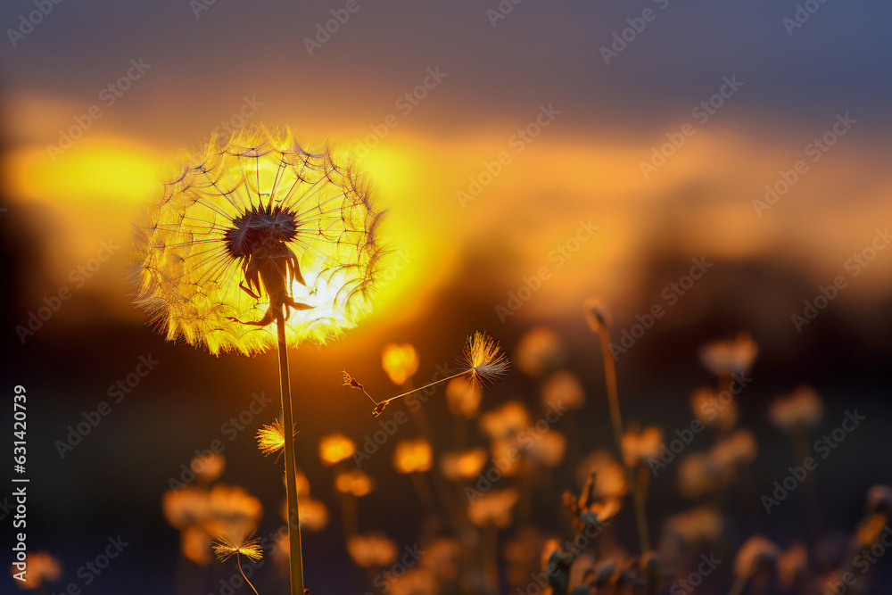 Macro of a dandelion in sunset