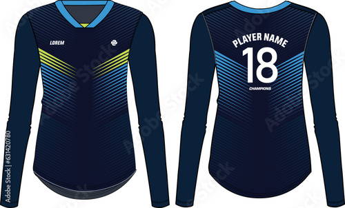 Women Long Sleeve Sports Jersey t-shirt design concept Illustration suitable for girls and Ladies for Volleyball jersey, Football, badminton, Soccer, netball and tennis, Sport uniform kit for sports