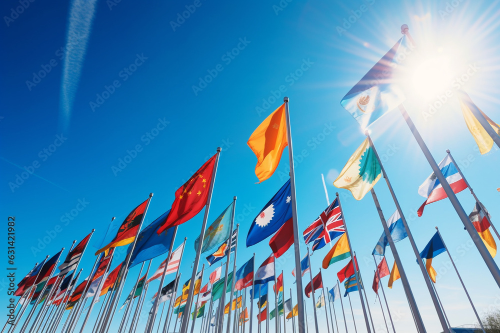 British Commonwealth and France flags and world national flags are flying British Commonwealth and France flags and world national flags are flying