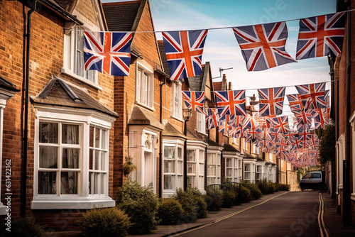 British Union Jack flag garlands in a street in London, UK photo