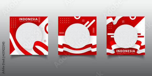 set of social media post templates with a twibbon design for the Indonesian independence day on a background