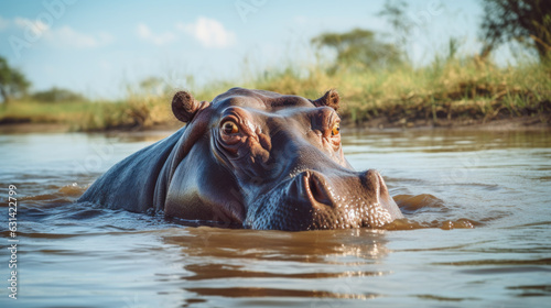 hippopotamus in water Generative ai