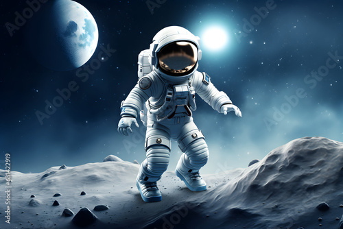 Baby spaceman or astronaut on surface of moon.