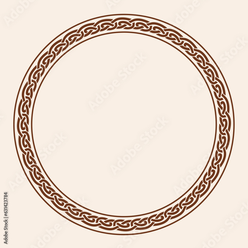 Round Celtic Frame.  Celtic Or Scandinavian Ornament As Border Or Frame Illustration. Traditional Medieval Frame Pattern Illustration.