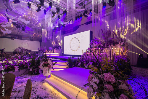 beautiful luxury wedding event colourful flower flora decoration concept and romantic lighting sculpture for outdoor garden rom solemnisation and hotel fine dining restaurant banquet cafe