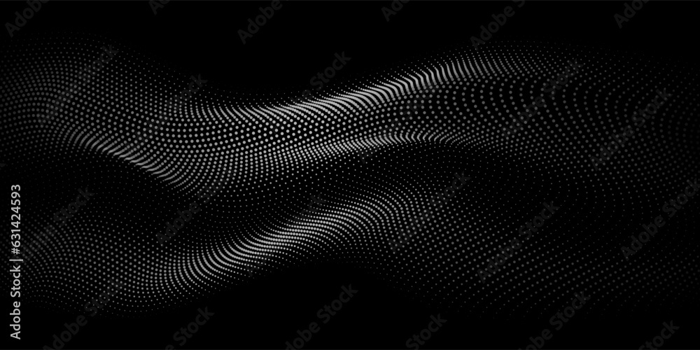 Flowing dots particles wave pattern white light isolated on black background. Vector in concept of technology, science, music, modern. Flowing dots particles wave pattern white light isolated on black background. Vector in concept of technology, science, music, modern.