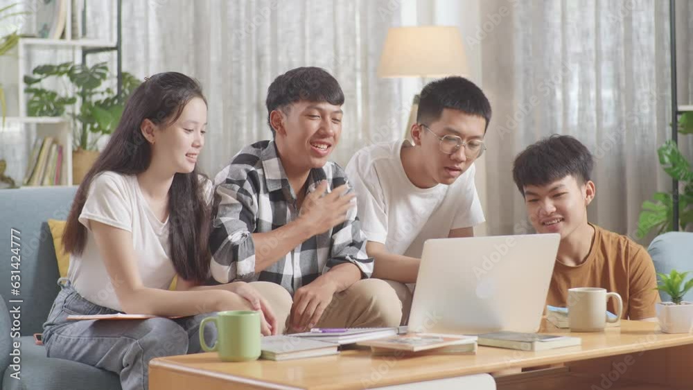 Asian Teen Group Studying Online At Home. Having Video Conference On Laptop, Smiling, Waving Hands
Asian Teen Group Studying Online At Home. Having Video Conference On Laptop, Smiling, Waving Hands