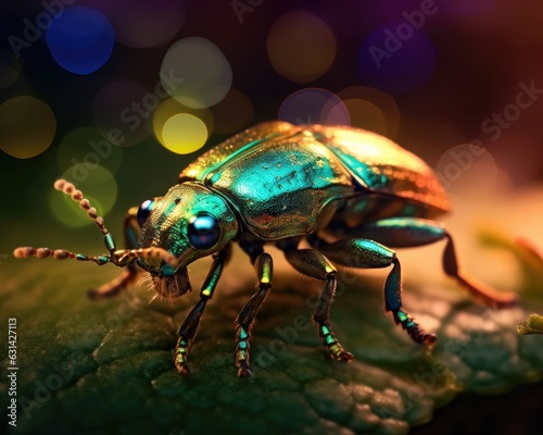 A photorealistic image of a super macro shot of Jewel beetle, macro lens, emphasizing the detail and realism of image. Generative AI