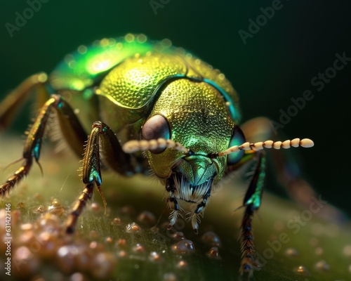 A photorealistic image of a super macro shot of Rose chafer beetle,  macro lens, emphasizing the detail and realism of image. Generative AI © Razvan