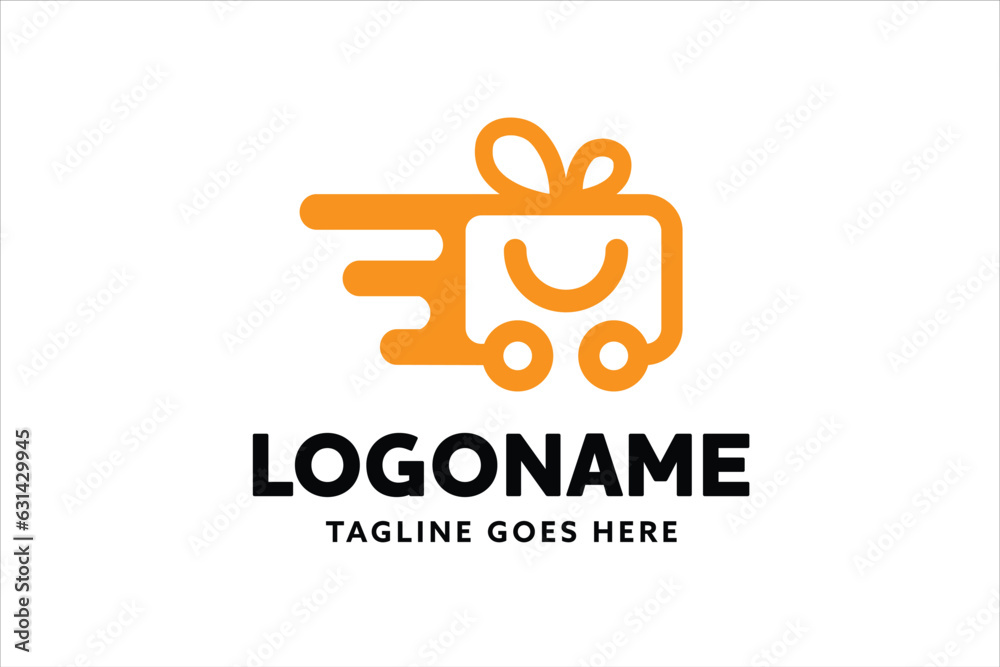 Fast gift delivery service, Fast Gift with wheal, Gift Box Logo Design