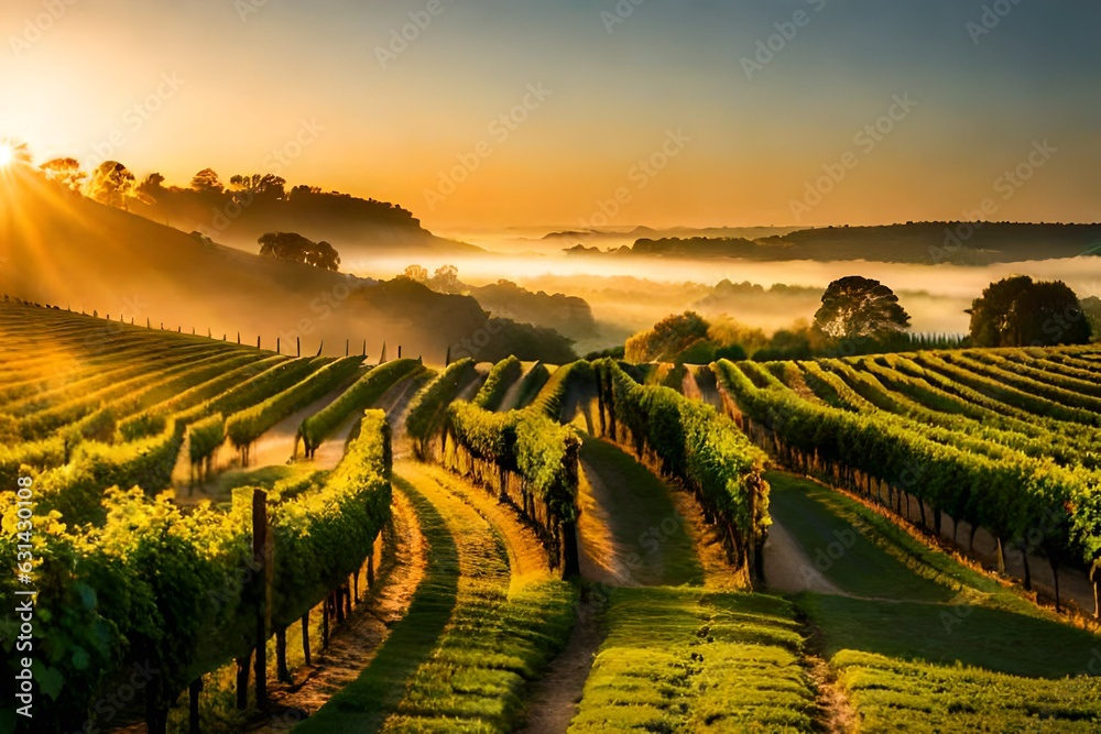 vineyard at sunset generated ai