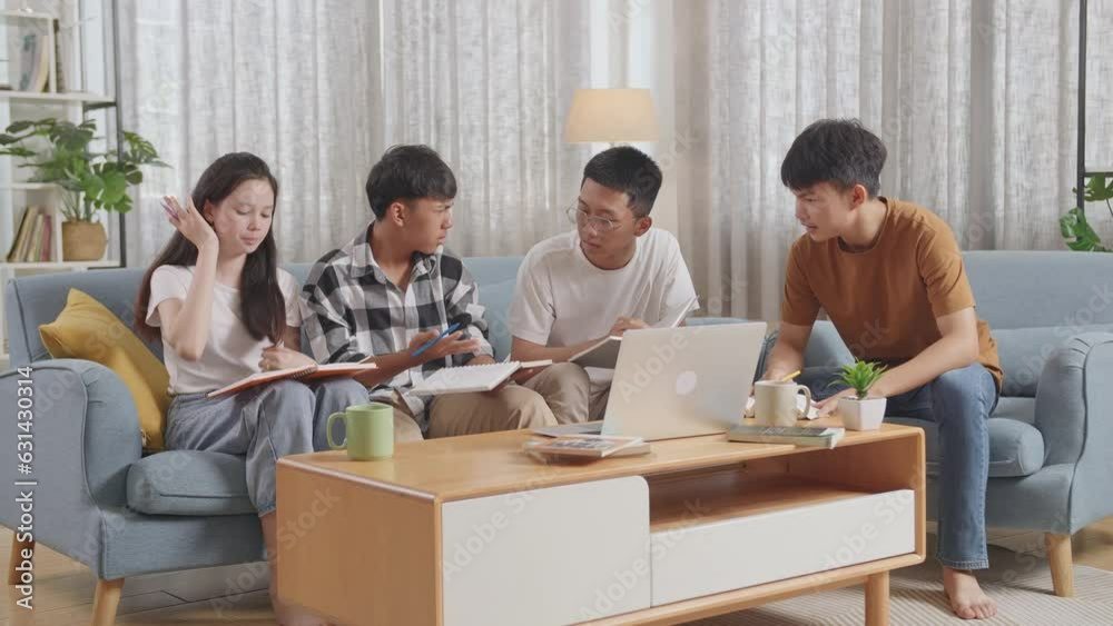 Asian Teen Group Studying At Home. Group With A Laptop And Books In Conflict Arguing And Trying To Blame Each Other
Asian Teen Group Studying At Home. Group With A Laptop And Books In Conflict Arguing And Trying To Blame Each Other