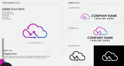 Technology cloud logo design. Tech cloud. Technology logo. Business. Finance. Cloud tech. Premium logo template. Network. Internet. Company. Office. Network cloud