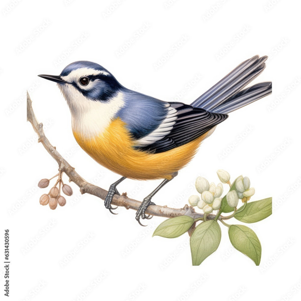 Obraz premium Crescent-chested warbler bird isolated on white. Generative AI