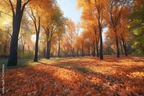 beautiful autumn landscape. autumn forest. Generative AI
