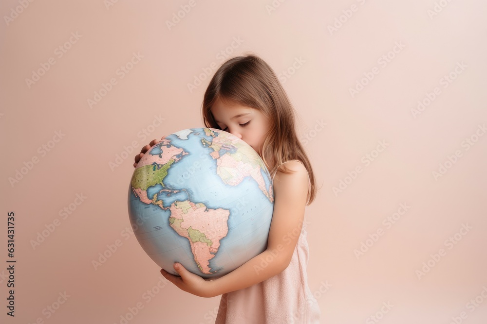 Child hugging planet ball. Generate Ai Child hugging planet ball. Generate Ai