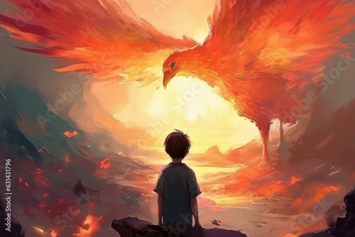 Child phoenix bird. Generate Ai photo