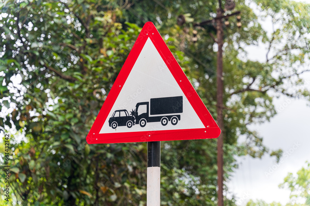 Warning Board, lorry and car accident sign board