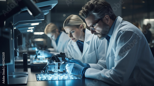 Metallurgists Examining the Microstructure of Metals Under Microscopes 