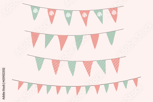 Christmas bunting. Bunting garland set of elements Christmas Vector illustration. Wall Art Cute Style Isolated on a White Background. Nursery Art for Decoration, Card, Poster, Party, Happy Christmas.
