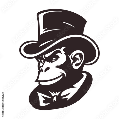 Funny monkey with cowboy hat, monkey logo, monkey head, vector art, gorilla, monkey, Gorilla Logo with Cowboy Hat, isolated on white background, vector illustration