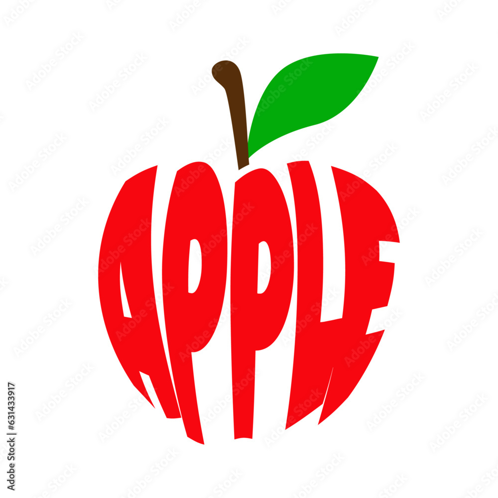 Logo con letras palabra apple con texto manuscrito con forma de manzana