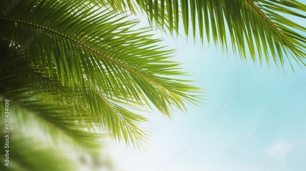 Palm Sunday concept: green palm tree leaves on natural sky, Generative AI Palm Sunday concept: green palm tree leaves on natural sky, Generative AI