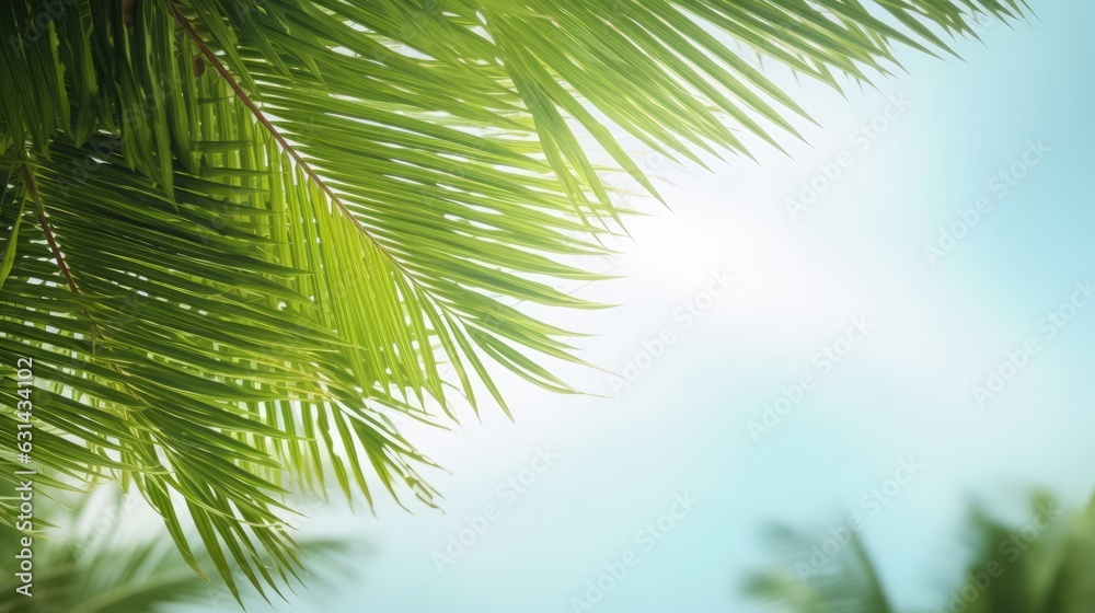 Palm Sunday concept: green palm tree leaves on natural sky, Generative AI Palm Sunday concept: green palm tree leaves on natural sky, Generative AI
