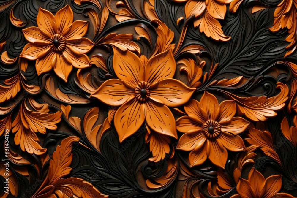 Orange black flower ornate fashion. Generate AI Orange black flower ornate fashion. Generate AI