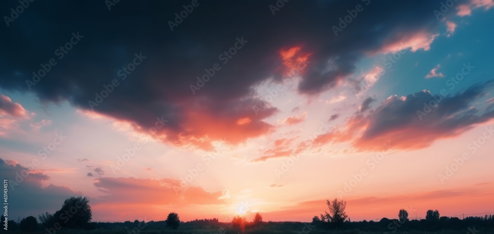 Obraz premium Background of colorful sky concept: Dramatic sunset with twilight color sky and clouds, Generative AI