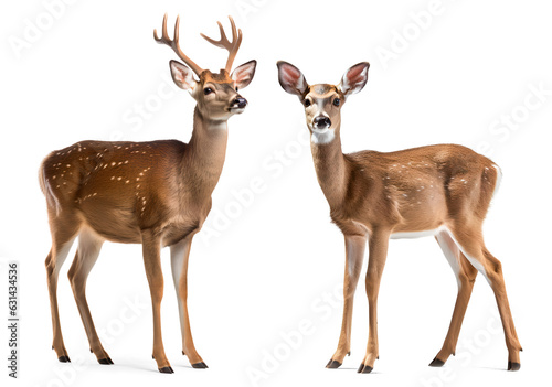 male and female deer on isolated background Fototapet